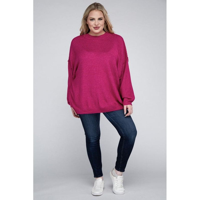 Plus Oversized Round Neck Raw Seam Melange Sweater