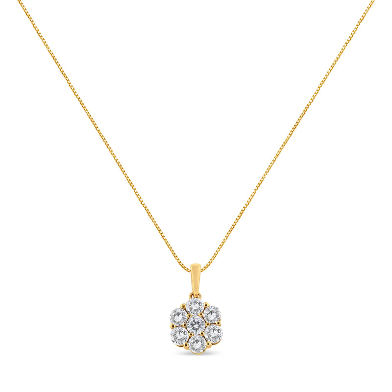 Bids.com 14K Yellow Gold 2.00 Cttw Brilliant Round-Cut Diamond 7 Stone Flower Cluster 18" Pendant Necklace (H-I Color, SI2-I1 Clarity) Necklaces