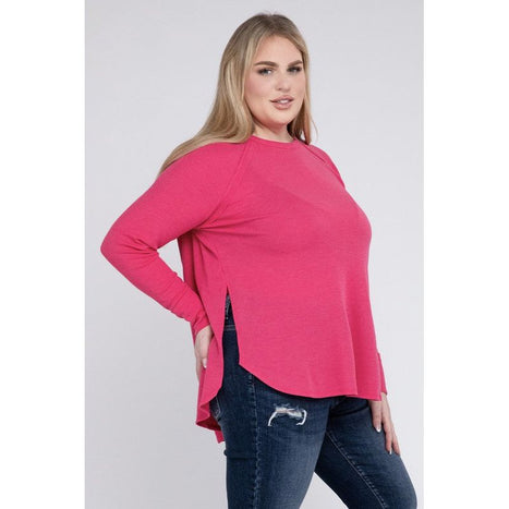 Plus Melange Baby Waffle Long Sleeve Top