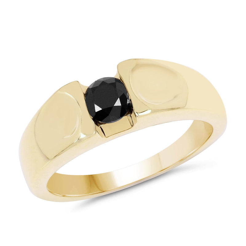 Bids.com 14K Yellow Gold Plated 0.25 Carat Genuine Black Diamond .925 Sterling Silver Ring Rings