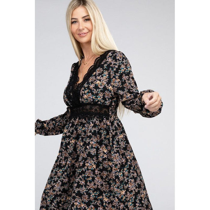 Contrast Lace Floral Print Dress