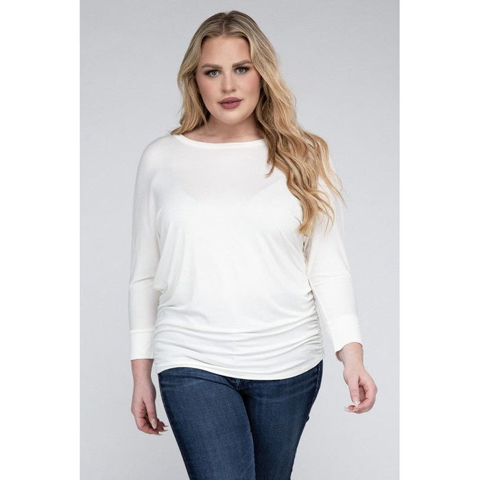 Plus Luxe Rayon Boat Neck 3/4 Sleeve Top