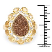 Bids.com 5.14 Carat Genuine Bronze Drusy and Citrine .925 Sterling Silver Ring Rings