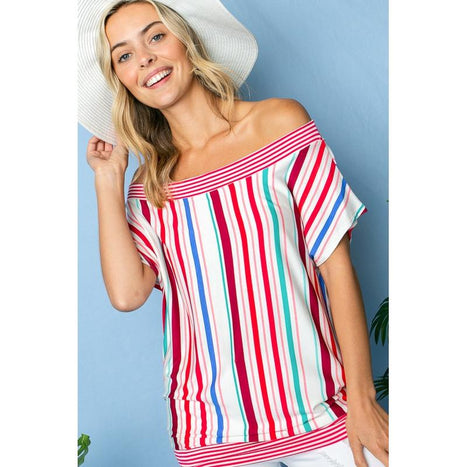 Plus Multi Stripe Off Shoulder Top