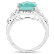 Bids.com 4.09 Carat Genuine Emerald and White Topaz .925 Sterling Silver Ring Rings