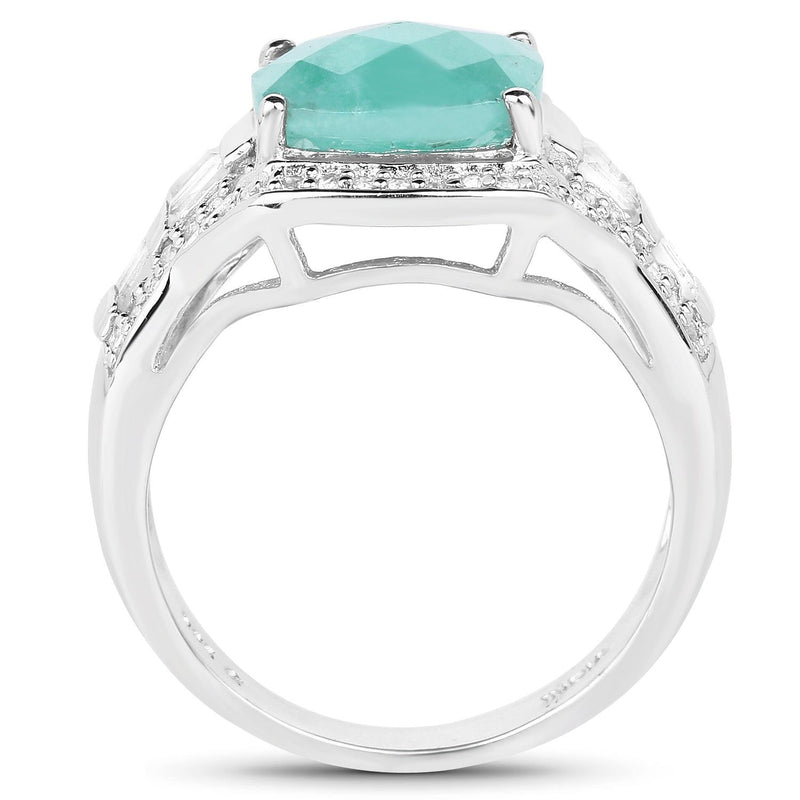 Bids.com 4.09 Carat Genuine Emerald and White Topaz .925 Sterling Silver Ring Rings