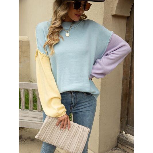 Color Block Dropped Shoulder Sweater