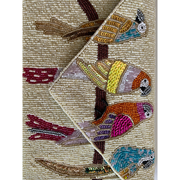 Beaded Clutch Bag | Ivory Parrots