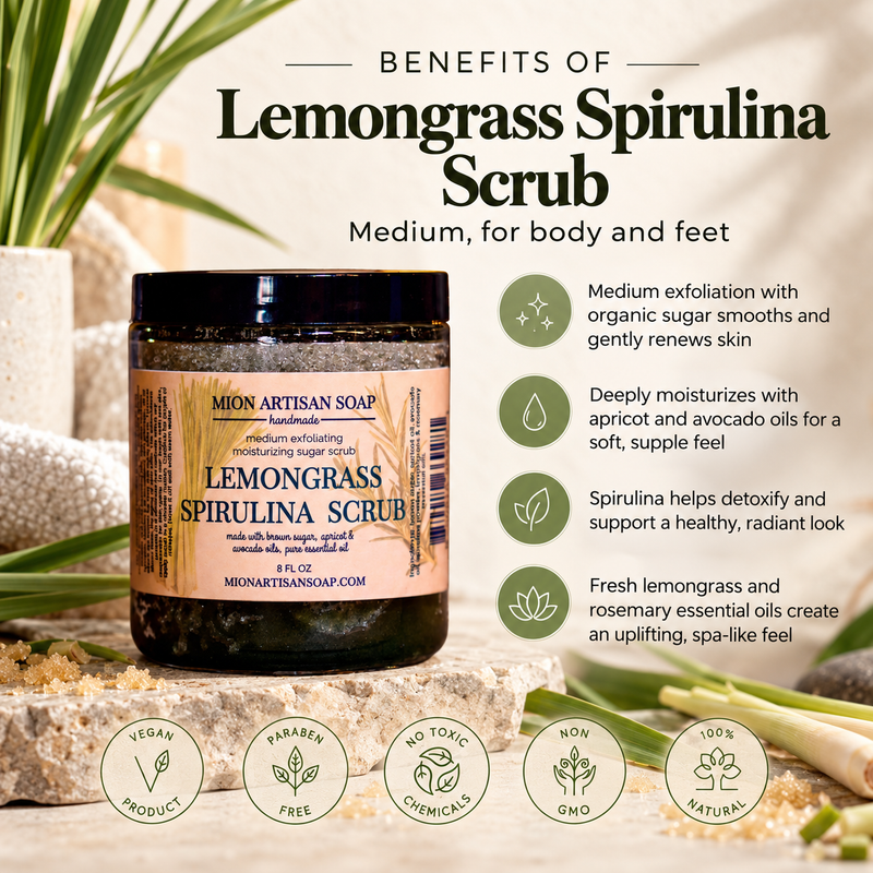 MION Artisan Soap Co. Lemongrass Spirulina Sugar Scrub | Medium Light Gray