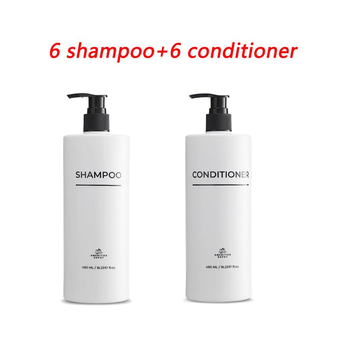 White Label 6 Shampoo & 6 Conditioner, Drill-Free Wall Mount Shower Dispenser (12 Pack, 16.2oz/480ml)