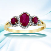 Bids.com 1.04ct Ruby Diamond 3 Stone Ring 14KT Yellow Gold Rings