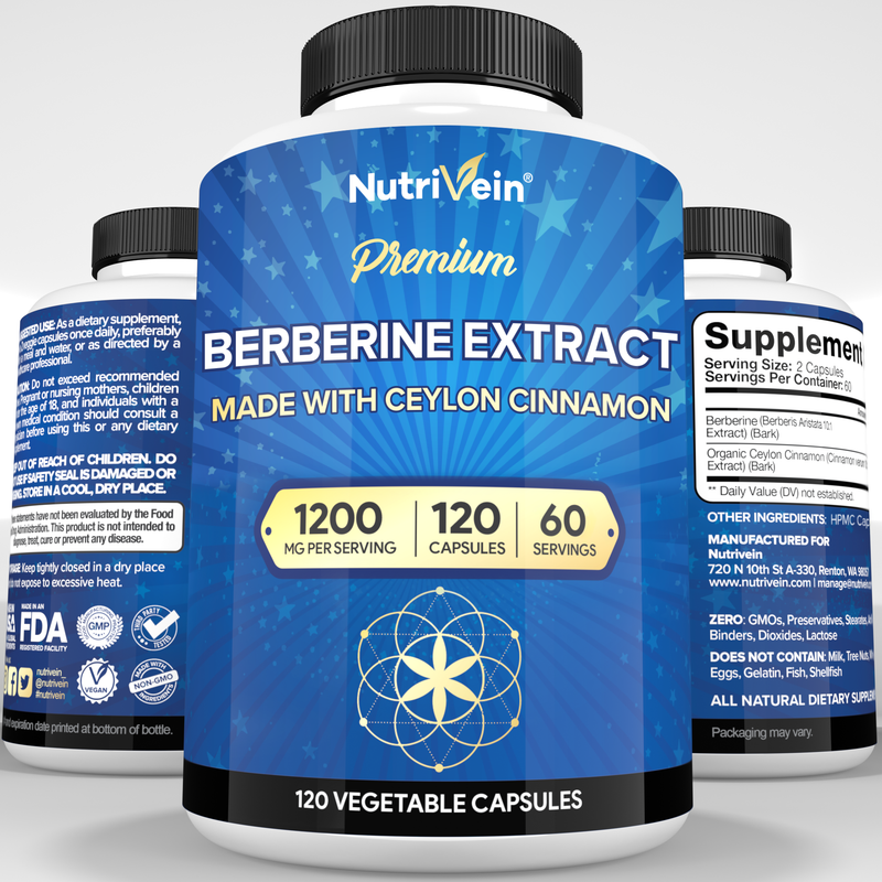 Nutrivein Nutrivein Premium Berberine 1200 mg with Ceylon Cinnamon - 120 Capsules GR-4L51-YC9A