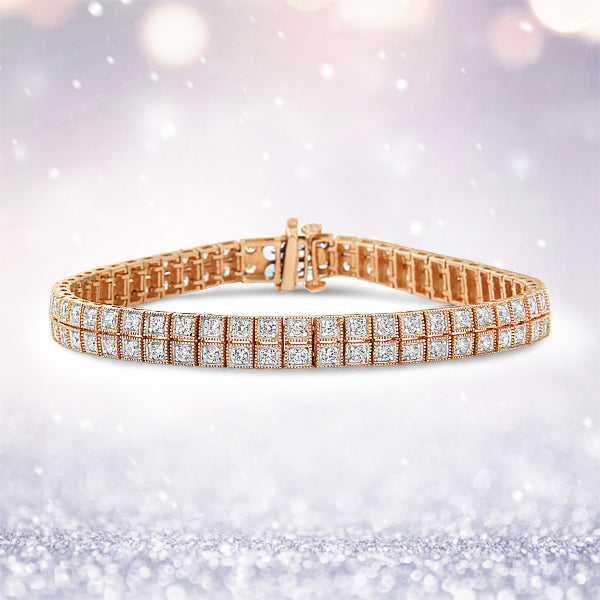 Bids.com 14K Rose Gold 3.0 Cttw Lab Grown Diamond Two Row Milgrain 7" Inch Tennis Bracelet (G-H Color, VS2-SI1 Clarity) Bracelets