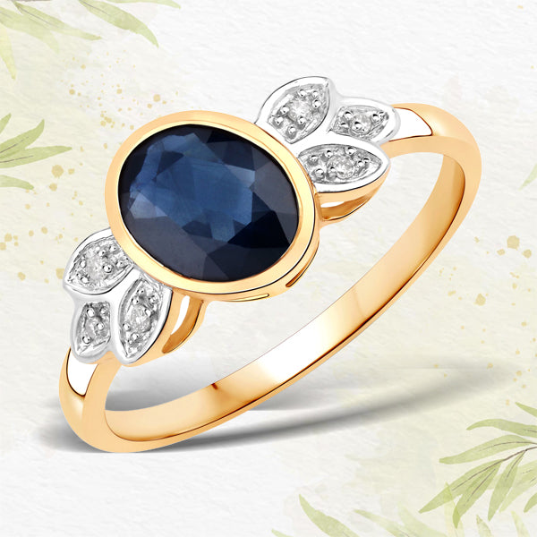 Bids.com 1.56 Carat Genuine Blue Sapphire and White Diamond 14K Yellow Gold Ring Rings