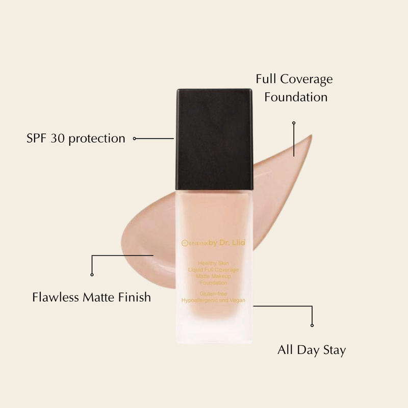 EpiLynx Healthy Skin Full Coverage Matte Foundation with SPF 30 – Vegan, Gluten-Free & Hydrating