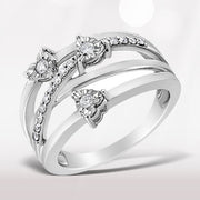 Bids.com .925 Sterling Silver 1/5 Cttw Miracle-Set Diamond Heart Cross-Over Bypass Ring (I-J Color, I2-I3 Clarity) - Size 7 Rings