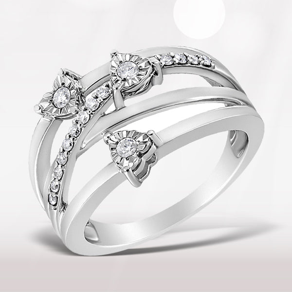 Bids.com .925 Sterling Silver 1/5 Cttw Miracle-Set Diamond Heart Cross-Over Bypass Ring (I-J Color, I2-I3 Clarity) - Size 7 Rings
