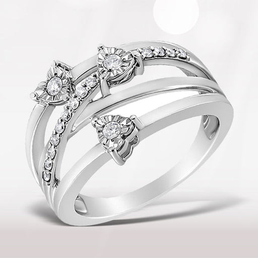 Bids.com .925 Sterling Silver 1/5 Cttw Miracle-Set Diamond Heart Cross-Over Bypass Ring (I-J Color, I2-I3 Clarity) - Size 7 Rings