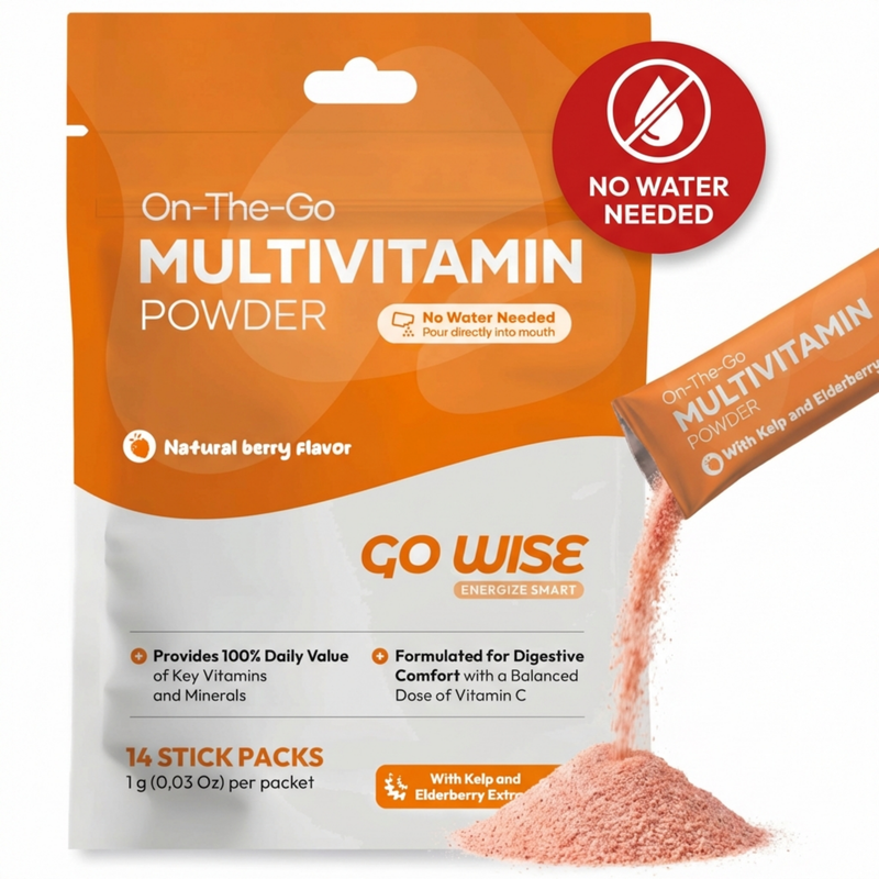 Go Wise Vegan Multivitamin Powder Stick Packs - No Water Needed Multivitamin