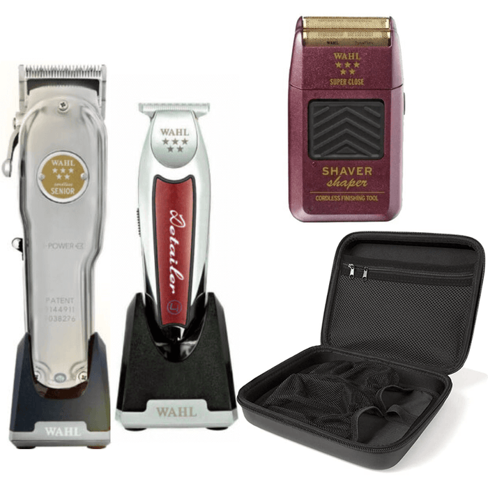 Wahl Professional 5 Star Series Cord/Cordless Senior Clippers Metal Edition #3000112, Detailer Li Trimmer #8171, Shaver Shaper Model No 8061-100, Travel Storage Case #90728