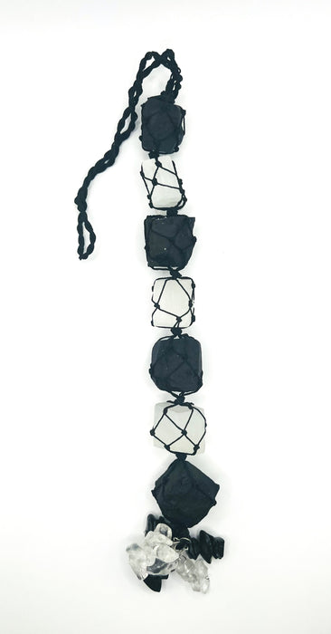 Hanging Selenite Black Tourmaline with Chips