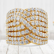 Bids.com 10K Yellow Gold 3.0 Cttw Diamond Eight-Row Bypass Crossover Statement Band Ring (H-I Color, I2-I3 Clarity) - Size 7 Rings