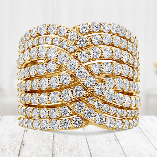 Bids.com 10K Yellow Gold 3.0 Cttw Diamond Eight-Row Bypass Crossover Statement Band Ring (H-I Color, I2-I3 Clarity) - Size 7 Rings