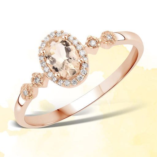 Bids.com 0.48 Carat Genuine Morganite and White Diamond 10K Rose Gold Ring Rings