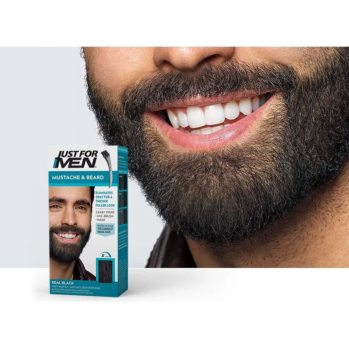 Just For Men Brush-In Color Gel for Mustache & Beard, Real Black M-55 / 0.5 Oz