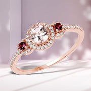 Bids.com 0.63 Carat Genuine Morganite, Pink Tourmaline and White Diamond 14K Rose Gold Ring Rings