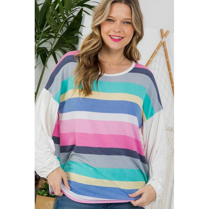 Plus Multi Stripe Mixed Boxy Top