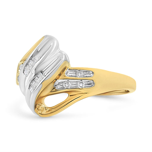 Bids.com 10K Yellow and White Gold 1/10 Cttw Baguette and Round-Cut Diamond Bypass Ring (I2 Color, H-I Clarity) - Size 7 Rings