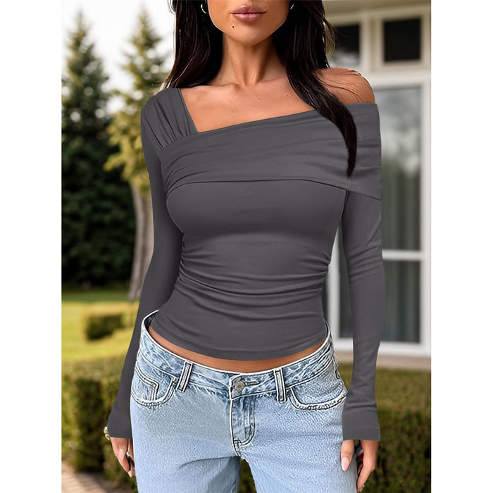 Ruched One Shoulder Long Sleeve T-Shirt