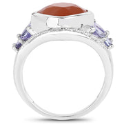 Bids.com 4.67 Carat Genuine Peach Moonstone and Tanzanite .925 Sterling Silver Ring Rings