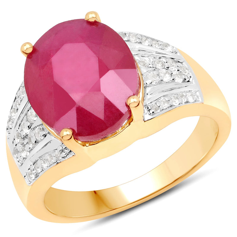 Bids.com 14K Yellow Gold Plated 5.49 Carat Glass Filled Ruby and White Topaz .925 Sterling Silver Ring Rings