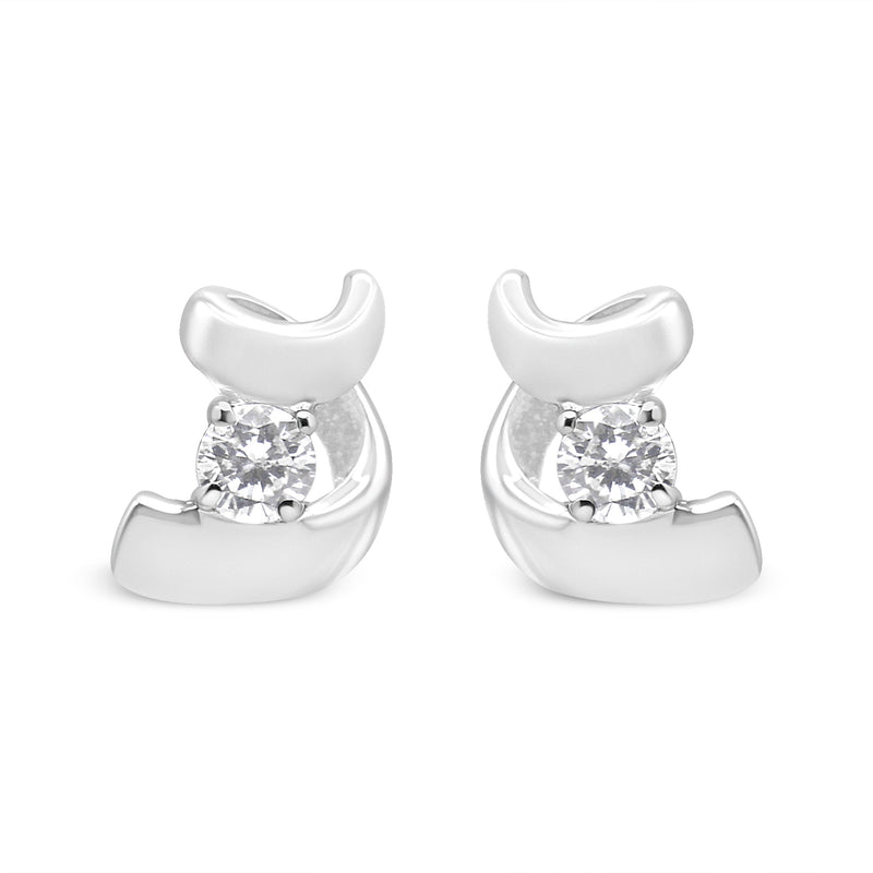 Bids.com 10K White Gold 1/10 Cttw Round Brilliant-Cut Diamond Espira Swirls Solitaire Push Back Stud Earrings (I-J Color, I1-I2 Clarity) Earrings