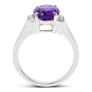 Bids.com 3.12 Carat Genuine  Amethyst and White Topaz .925 Sterling Silver Ring Rings