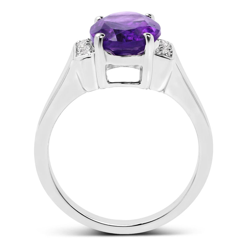 Bids.com 3.12 Carat Genuine  Amethyst and White Topaz .925 Sterling Silver Ring Rings