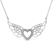 Bids.com .925 Sterling Silver Pave-Set Diamond Accent Fairy Wing 18" Heart Pendant Necklace (I-J Color, I1-I2 Clarity) Necklaces