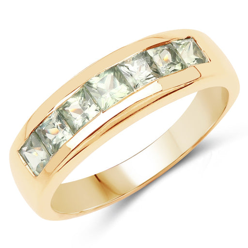 Bids.com 14K Yellow Gold Plated 1.26 Carat Genuine Green Sapphire .925 Sterling Silver Ring Rings