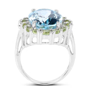 Bids.com 12.77 Carat Genuine Blue Topaz and Peridot .925 Sterling Silver Ring Rings