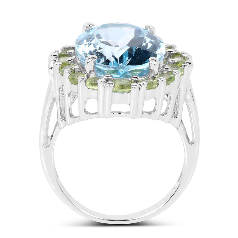 Bids.com 12.77 Carat Genuine Blue Topaz and Peridot .925 Sterling Silver Ring Rings