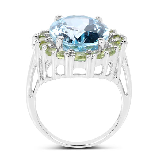 Bids.com 12.77 Carat Genuine Blue Topaz and Peridot .925 Sterling Silver Ring Rings