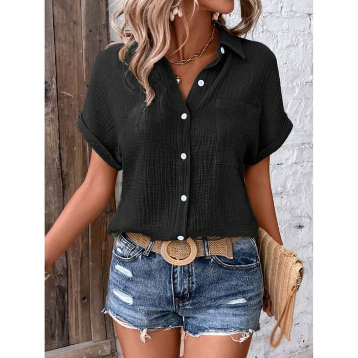 Textured Button Up Short Sleeve Shirt