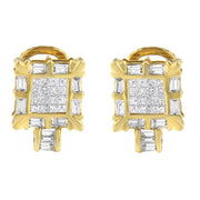 Bids.com 14K Yellow Gold 7/8 Cttw Princess and Baguette-Cut Diamond Square Framed Huggie Hoop Omega Earrings (H-I Color, SI1-SI2 Clarity) Earrings