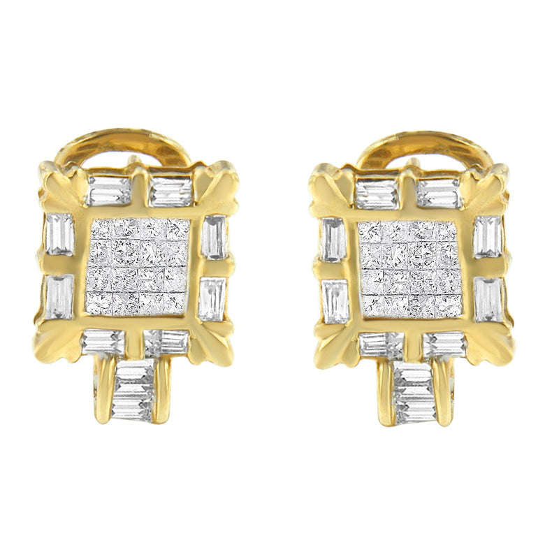 Bids.com 14K Yellow Gold 7/8 Cttw Princess and Baguette-Cut Diamond Square Framed Huggie Hoop Omega Earrings (H-I Color, SI1-SI2 Clarity) Earrings