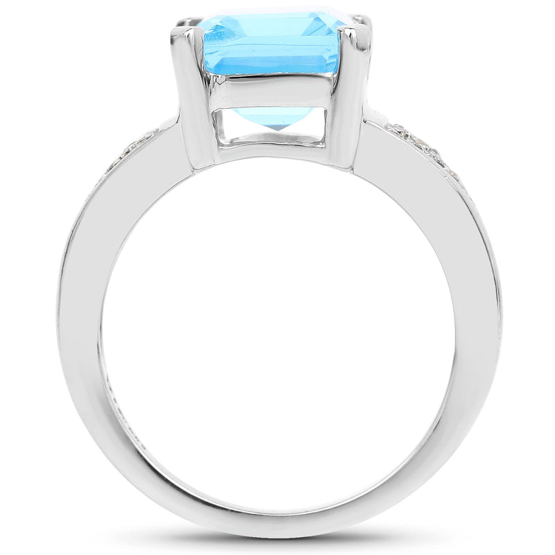 Bids.com 5.75 Carat Genuine Swiss Blue Topaz and White Topaz .925 Sterling Silver Ring Rings