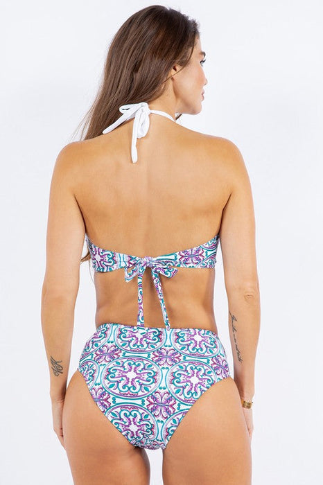 Two piece Floral Print Criss Cross Halter Bikini Swimwear Set