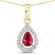 Bids.com 1.03 Carat Genuine Ruby and White Diamond 14K Yellow Gold Pendant Pendants