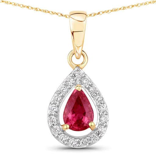Bids.com 1.03 Carat Genuine Ruby and White Diamond 14K Yellow Gold Pendant Pendants